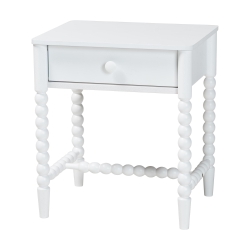 Baxton Studio Brantley Spindle Nightstand - 1-Drawer Bedside Table with Beaded Frame and Open Base for Bedroom, White